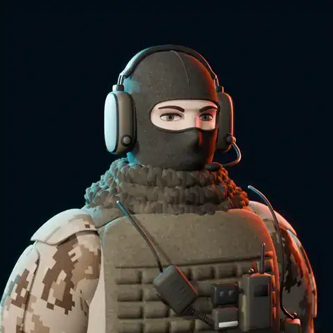 The Mercenary: a balaclava, headset and plate carrier over desert camo